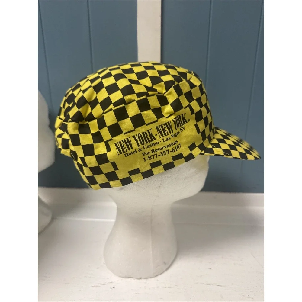 VTG New York Casino Snapback Painters Hat Yellow Black Checkered Las Vegas Hotel